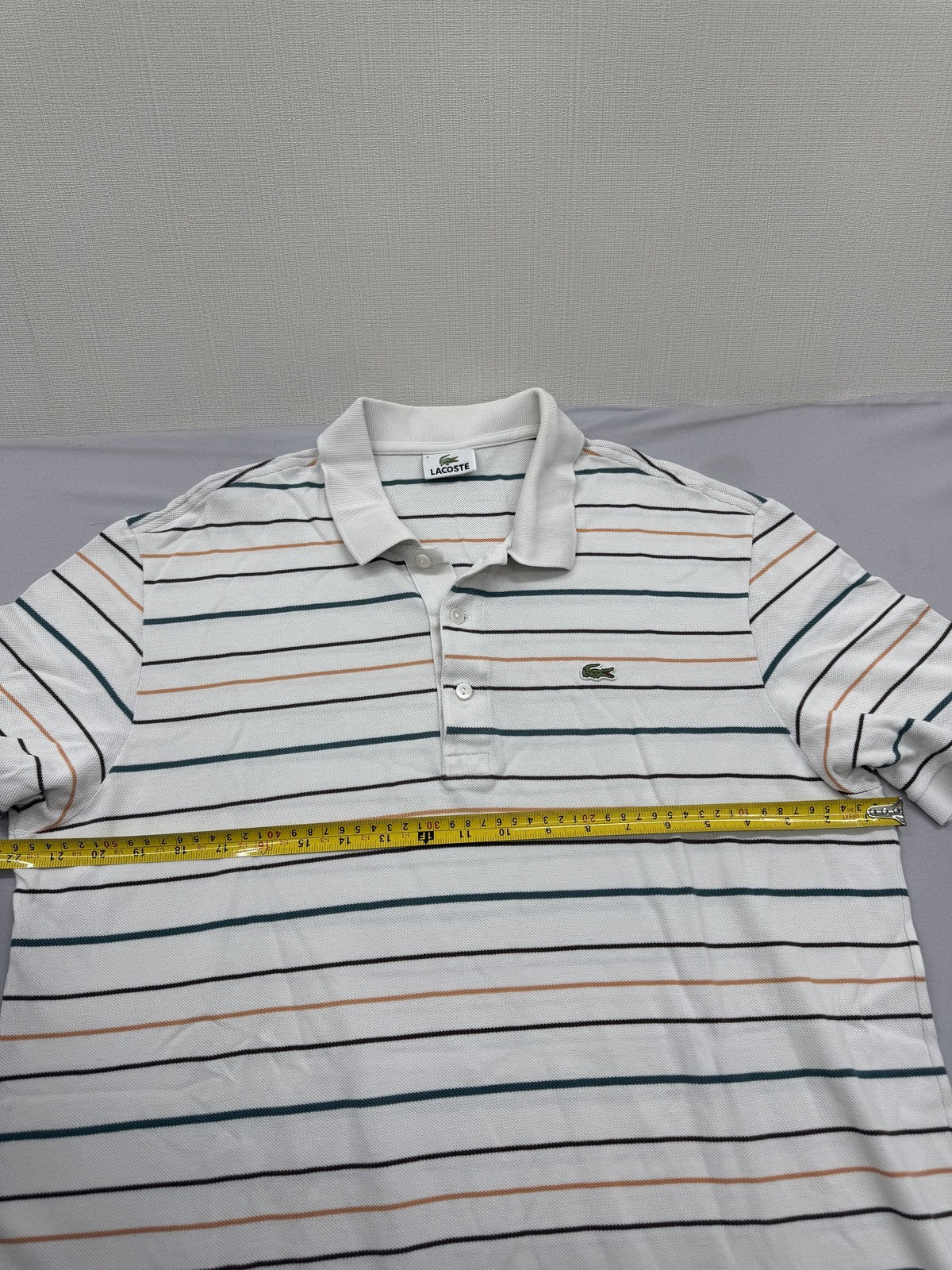 Lacoste Men's White Striped Short Sleeve Polo Shirt 5191L Cotton