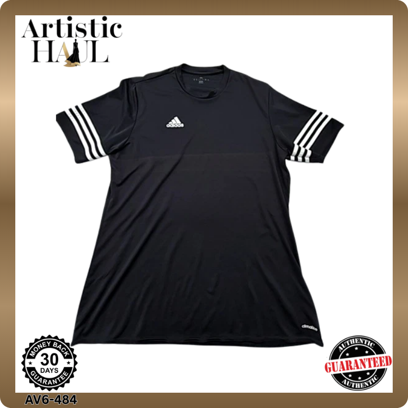 Adidas Men's Black Striped Short Sleeve Jersey Climacool Crew Neck