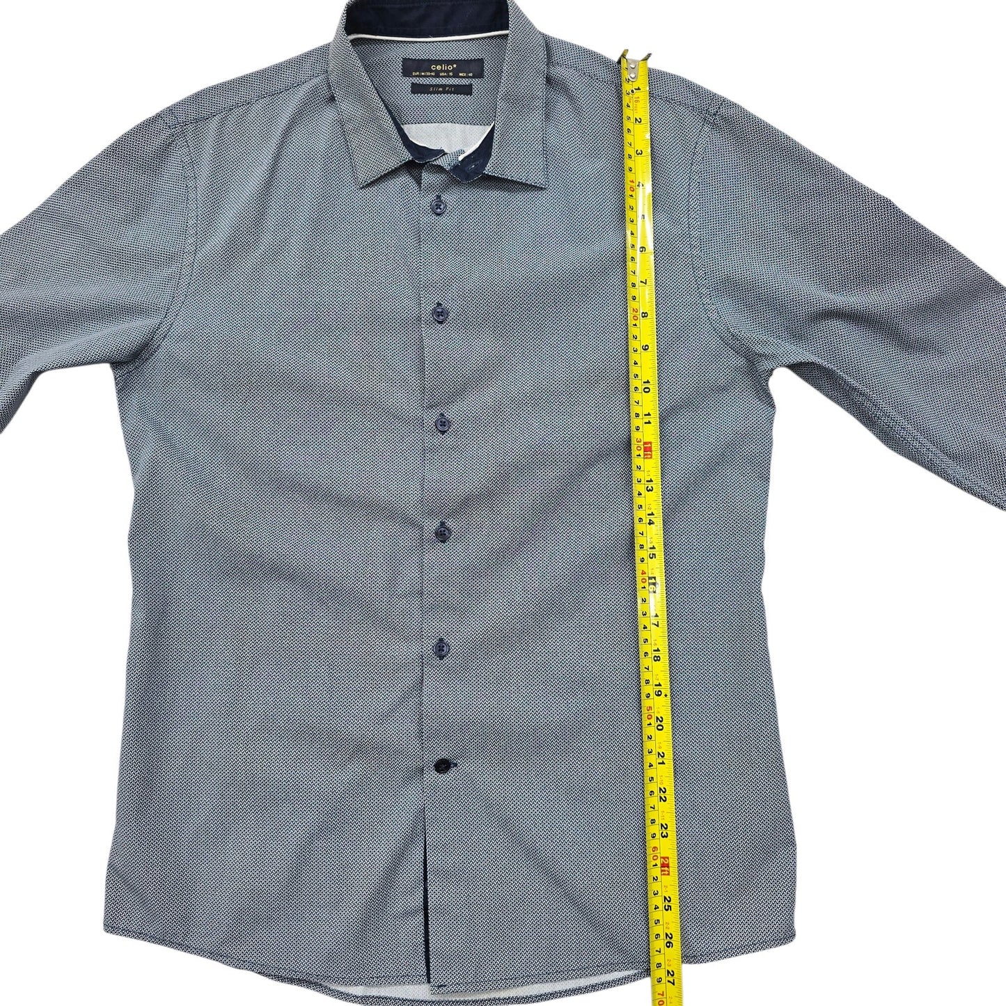 Celio Light Blue Slim Fit Dress Shirt Size 15 Micro Dot N15[1][2]