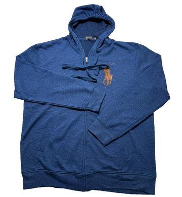 Polo Ralph Lauren Blue Zip Up Hoodie M Big Pony Logo Men's Sweatshirt