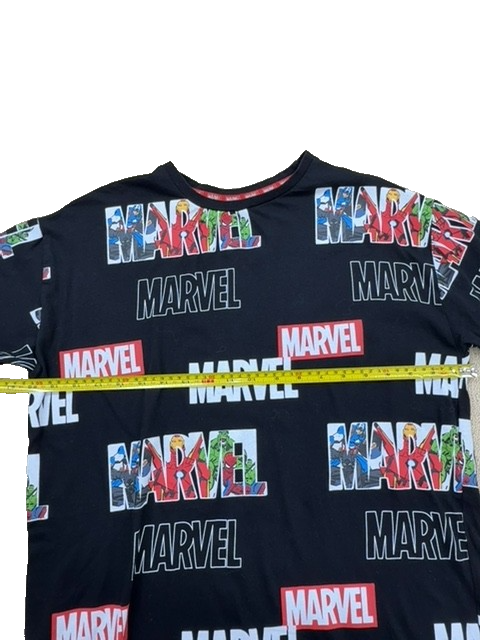 Marvel All Over Print Black Cotton T-Shirt Short Sleeve Crew Neck