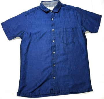 Boss Regular-Fit Short-Sleeve Button-Down Shirt In Blue Linen - Size M
