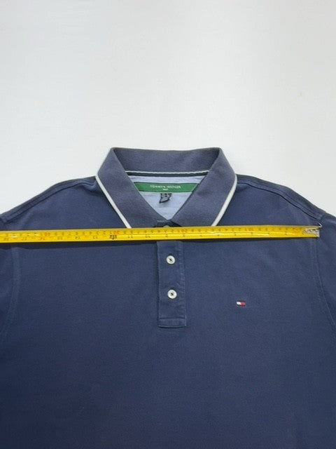 Tommy Hilfiger Men Navy Blue Golf Polo Shirt Size L Button Front