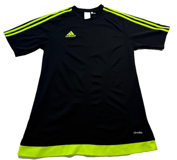 Adidas Climalite Training Shirt Men's Size M Black Neon Yellow 3-Stripe Gym Tee
