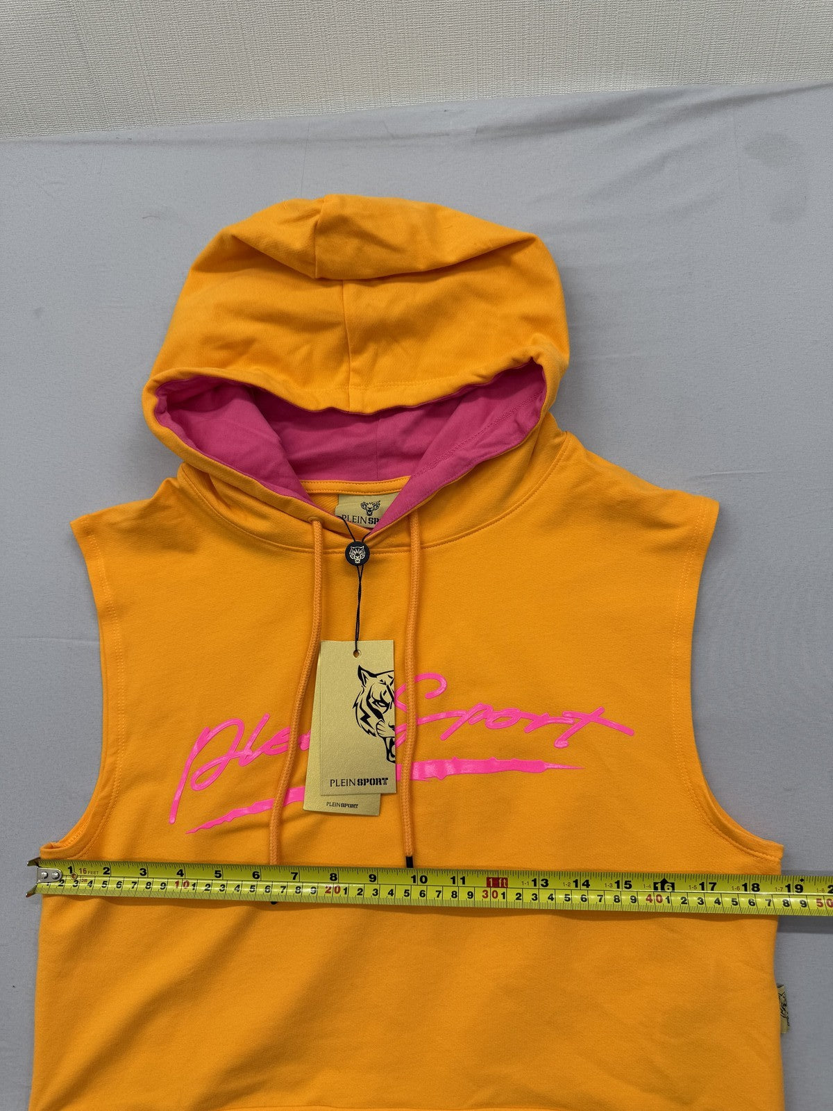 Plein Sport Orange Sleeveless Fleece Hoodie Men's M Prints Logos
