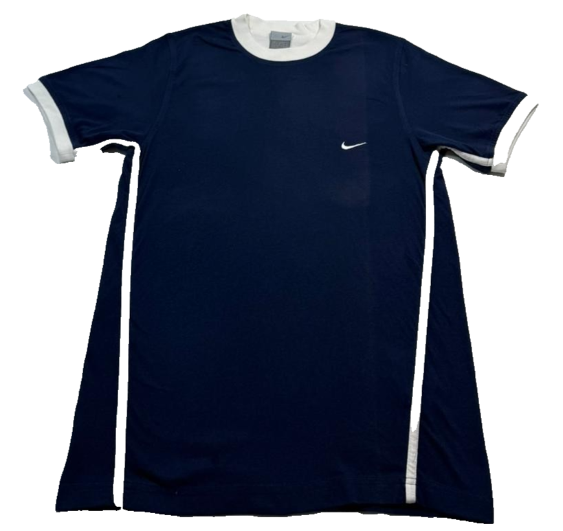 Nike Navy Blue T-Shirt, Men's S, White Trim, Casual Cotton Short Sleeve