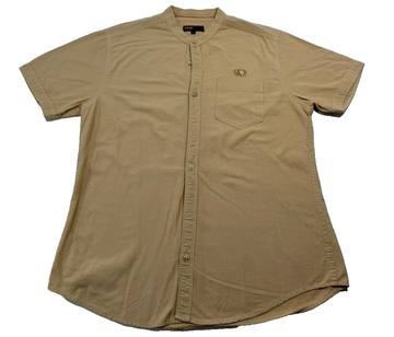 Diesel Tan Khaki Short Sleeve Shirt Mandarin Band Collar Casual Size L