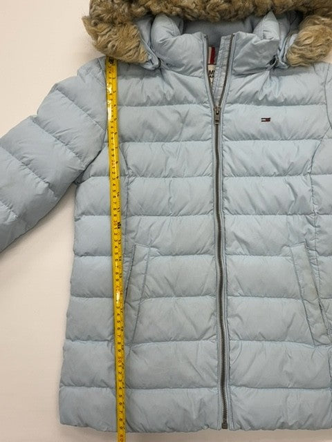 Tommy Jeans Boys Light Blue Puffer Jacket Size M Hooded Zip-Up
