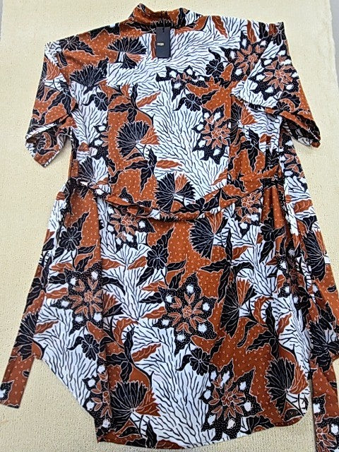 Maje Floral Short Sleeve Shirt Dress Sz 40 Brown White Black Btn EUC