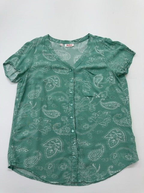 John Baner Women's Green Blouse – Size 16, V-Neck