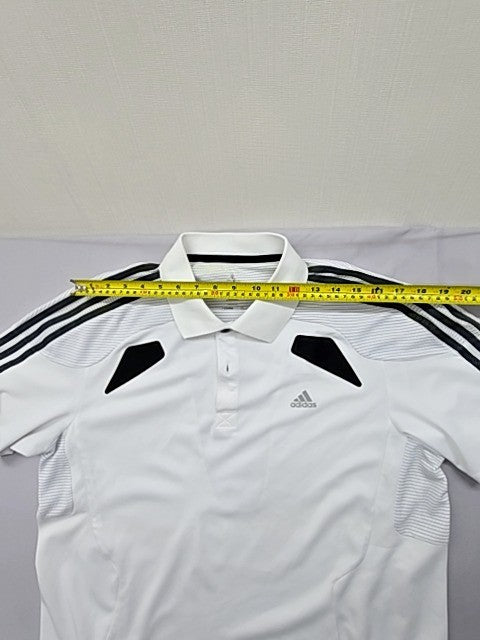 Adidas Climacool White Striped Polo Shirt Short Sleeve Fitted Unisex