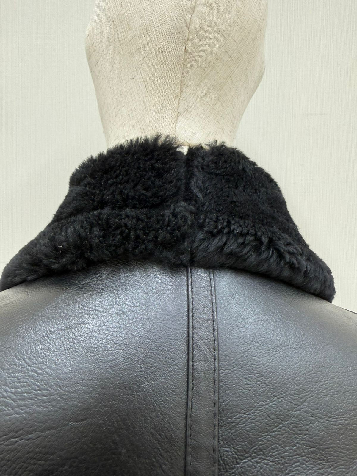 Men's Italian Sheepskin Leather Bomber Jacket Black Premium Soft Fur Size Asian L