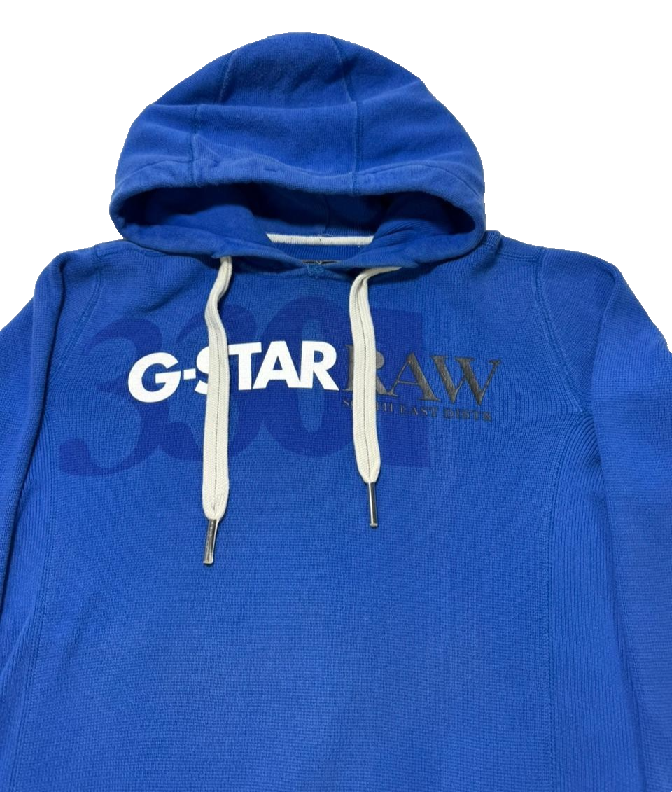 G-Star Raw Unisex Hudson Blue Foxy Logo Bhashor Fleece Lined Pullover Hoodie - M