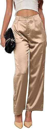 NWT Giorgio Armani Silk Satin High-Waist Straight Leg Trousers Pants Beige Gold