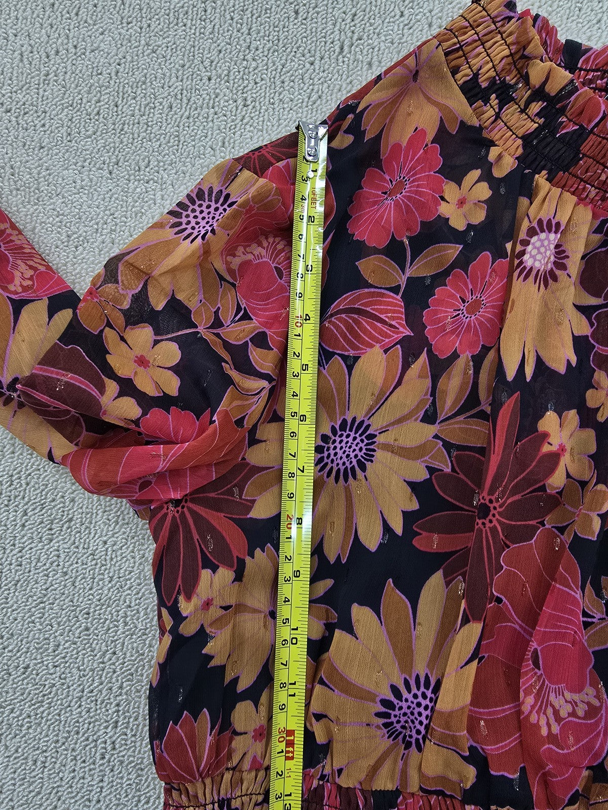 BHOC Size 10 Floral Midi Chiffon Long Sleeve Bell Dress Blk Coral