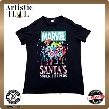 Marvel Avengers Christmas Black XL T-Shirt 100% Cotton Short Sleeve