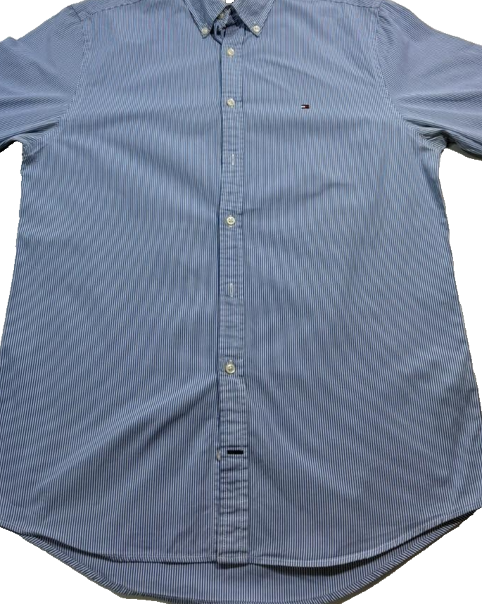 Tommy Hilfiger Men's Blue White Micro Stripe Easy Care Regular Fit Shirt Size M
