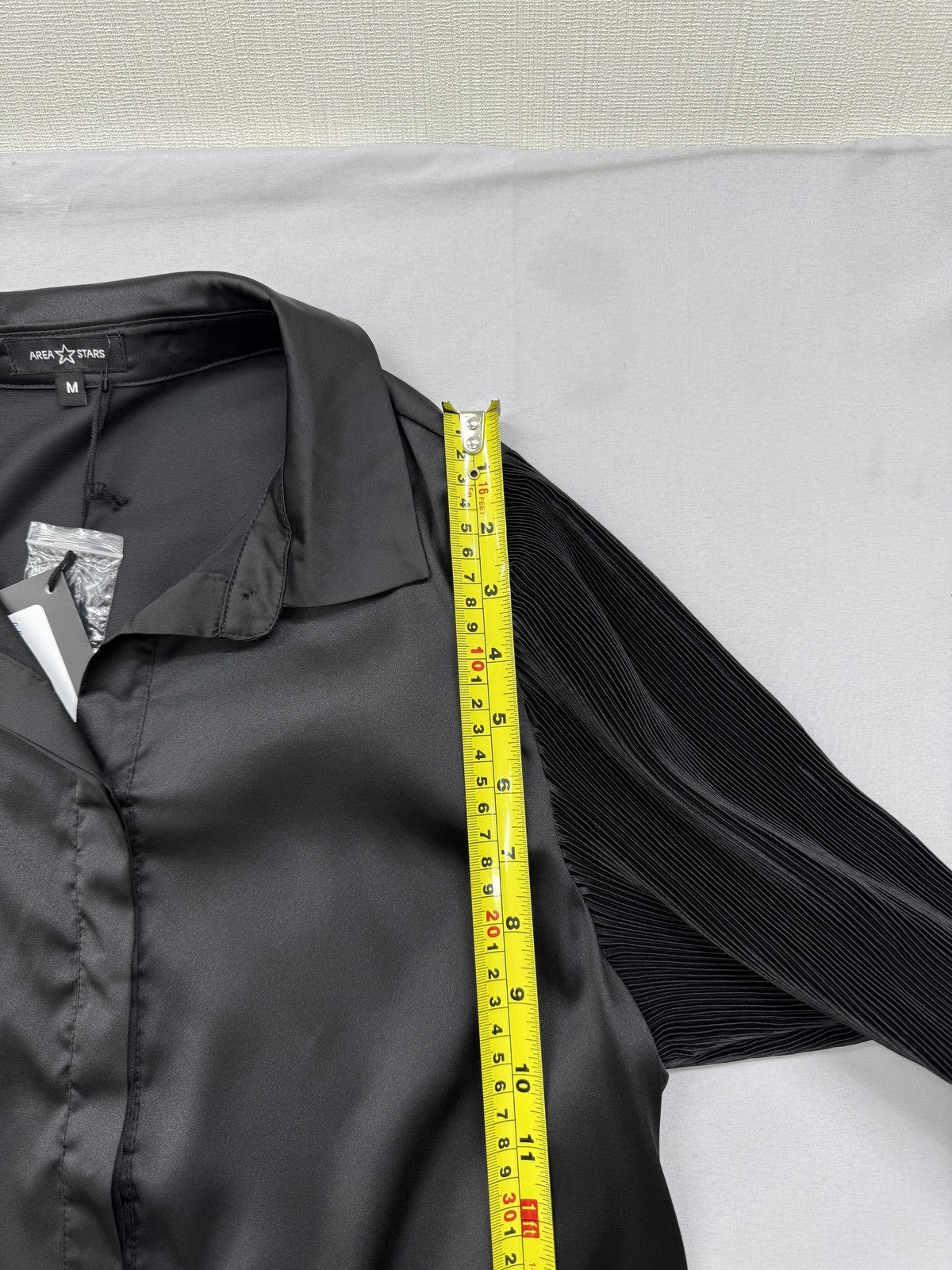Area Stars Black Pleated Button Down Long Sleeve Blouse M