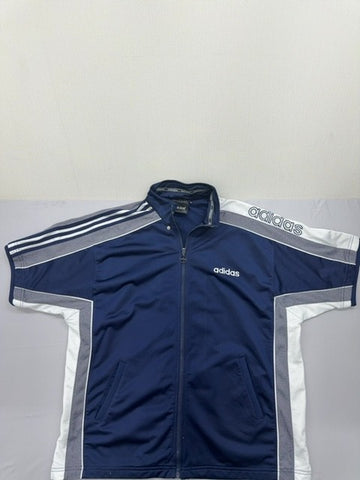 Vintage Adidas Men's Navy Striped Track Jacket M Short Sleeve