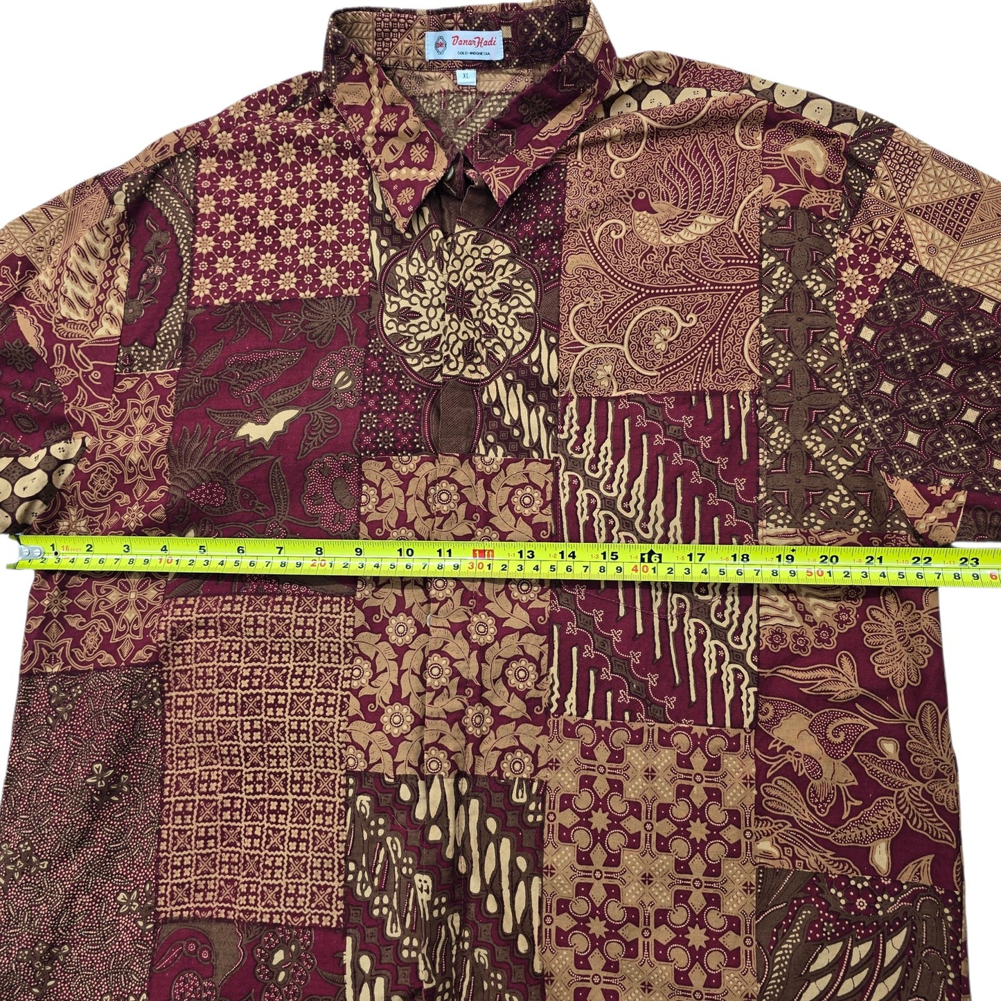 Batik Kadi Unisex Burgundy Gold Patchwork Batik Shirt XL Handmade