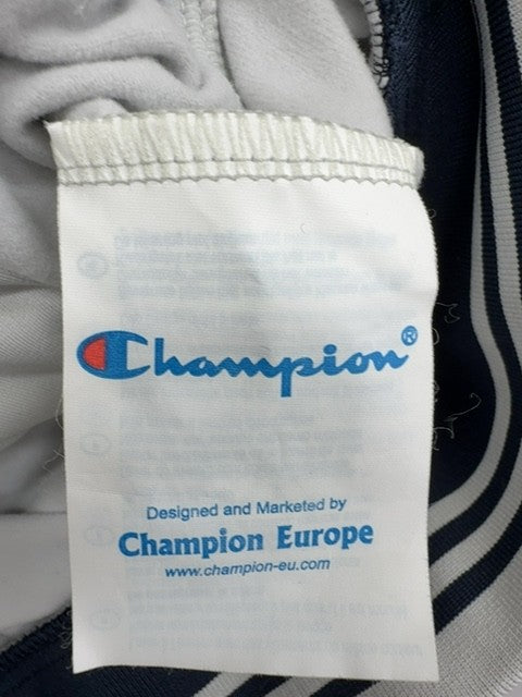 Champion Men's White Satin Track Jacket S Vintage Zip Navy Piping