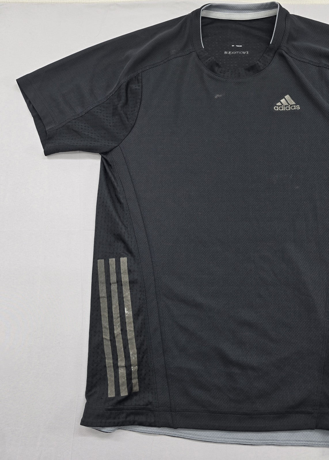 Adidas Men's XL Black Running T-Shirt Stripe Mesh Short Sleeve