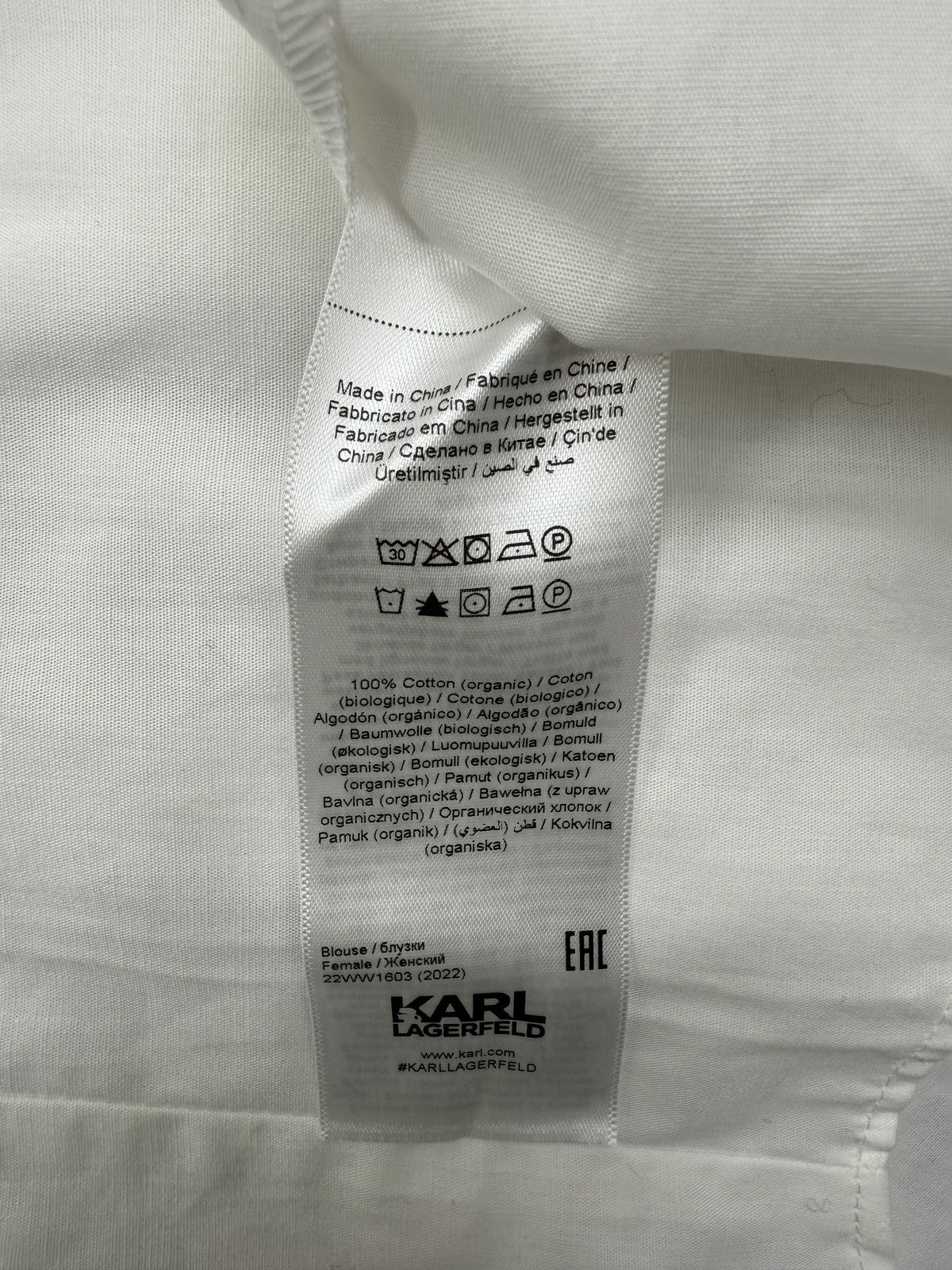 Karl Lagerfeld White Organic Cotton Blouse Sz 40 IT NWT