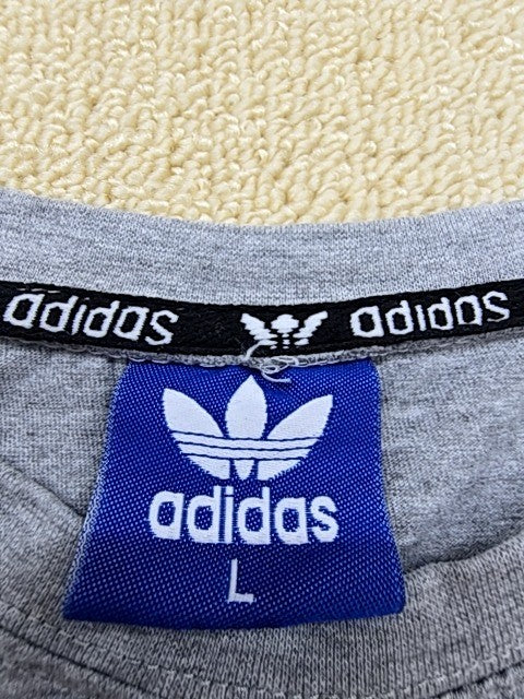 Adidas Grey Raglan Cotton T-Shirt L Short Sleeve Stripes