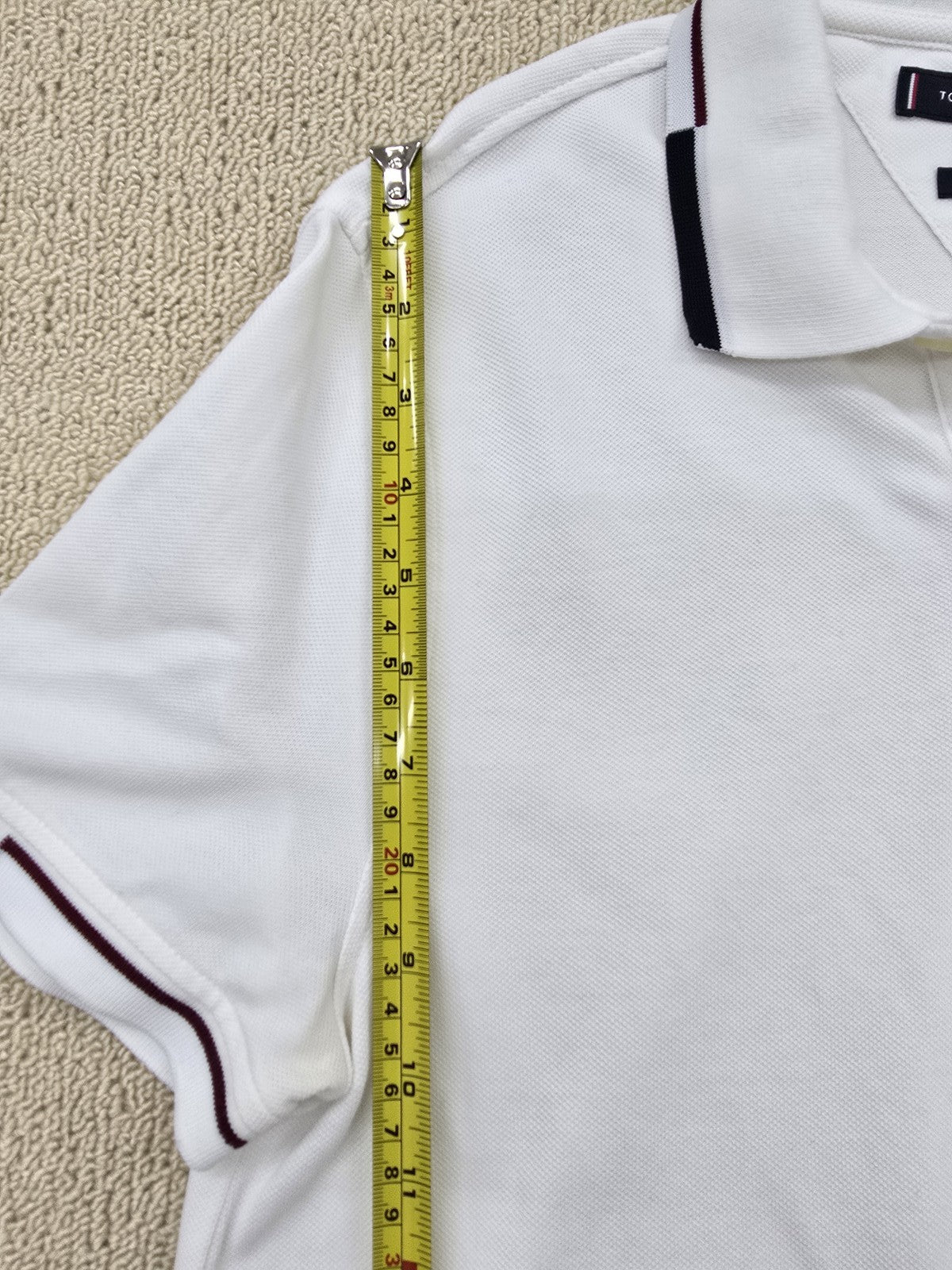 Tommy Hilfiger Men's White Slim Fit Short Sleeve Polo M Cotton Pique Flag Tipped