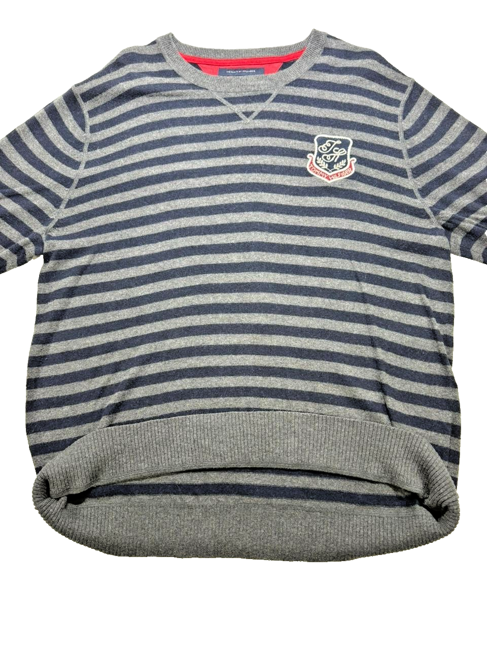 Tommy Hilfiger Men Premium Cotton Wool Stripe Sweater XL Blue Grey