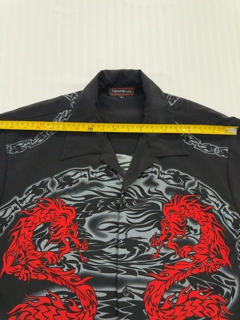 Tempel Men's Black Dragon Embroidered Bowling Shirt L