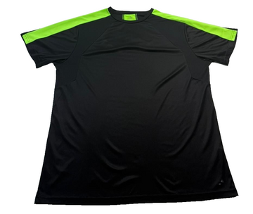 Puma Men's Black Neon Green Stripe Performance Training Soccer Polo-Shirt S/L