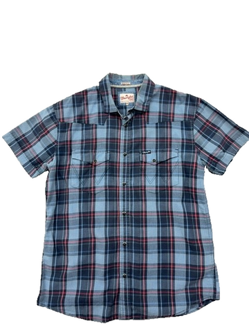 Wrangler 1947 Men's M Blue Plaid Western Short Sleeve Pearl Snap Shirt