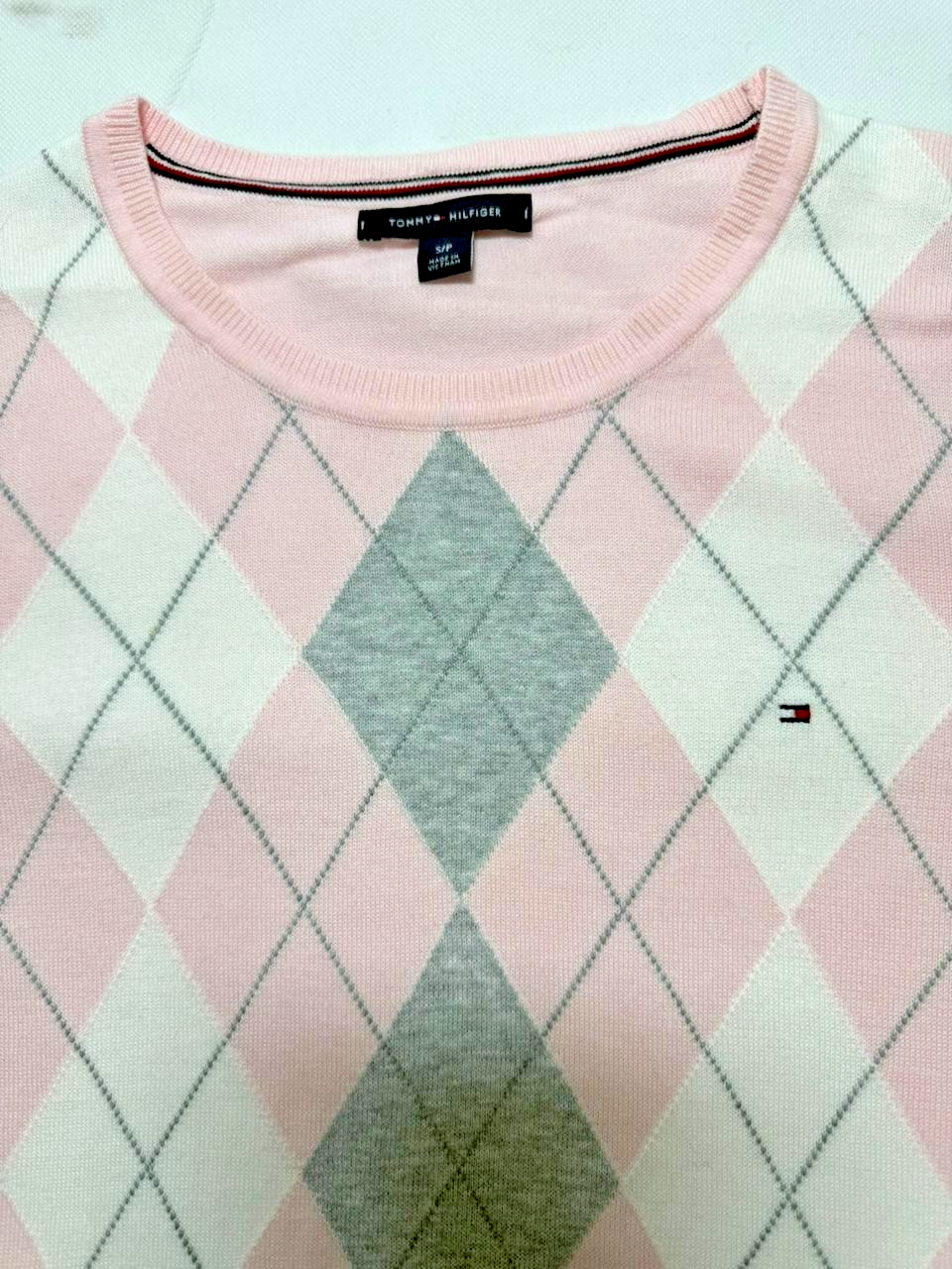 Tommy Hilfiger Women Argyle Long Sleeve Pullover Sweater.