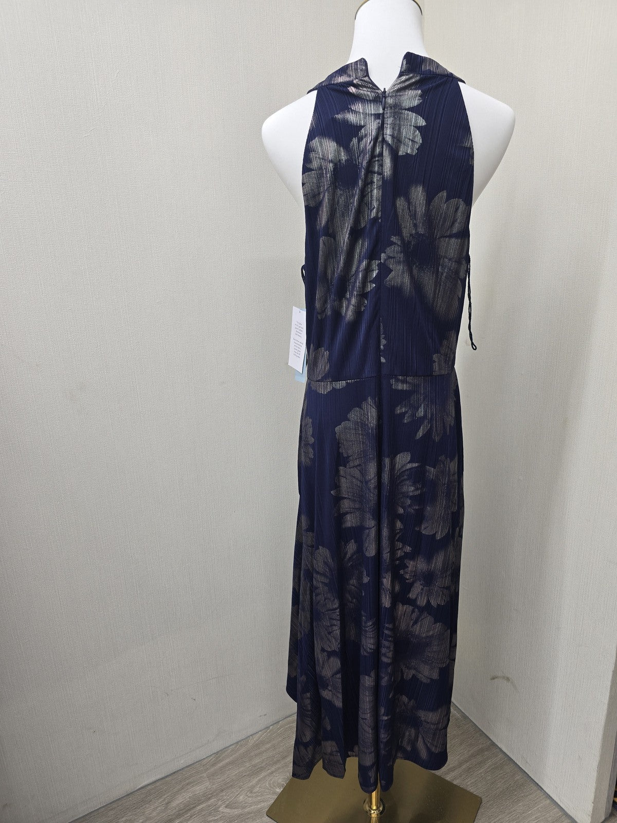 London Times Navy Floral Sleeveless Halter Dress Women's