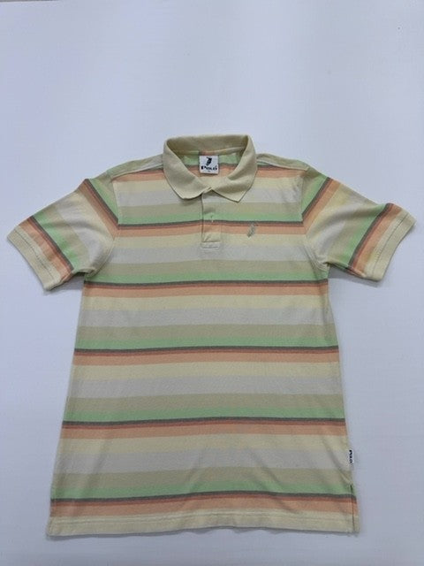 Polo Boys Cream Striped Polo Shirt Size 2T Button-Front Embroidered