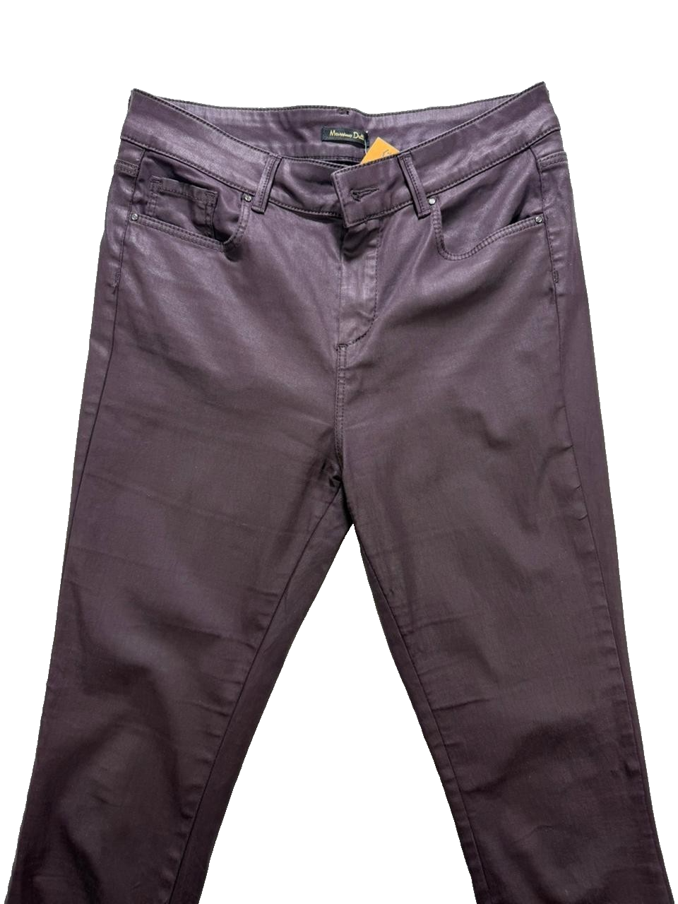 Massimo Dutti Jeans Women's - Purple Coated Wet Leather Look Biker Pant Trousers