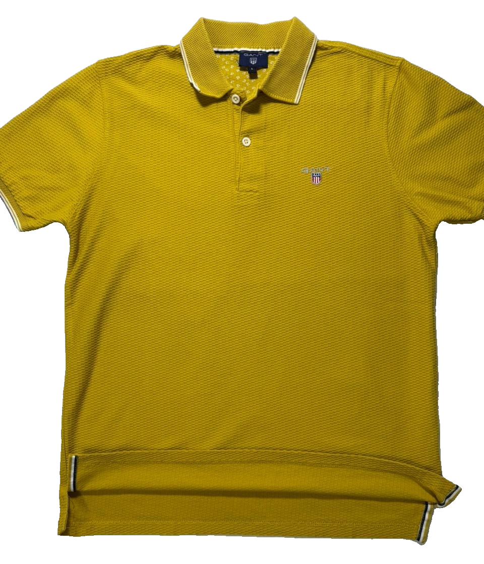 Gant Men Polo Shirt Short Sleeved Regular Fit - Yellow 100% Cotton - Size L