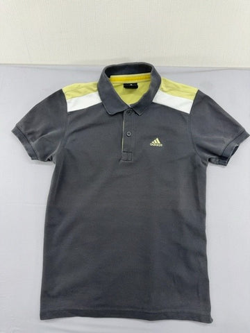 Adidas Men's Grey Striped Cotton Polo Shirt Short Sleeve Size S