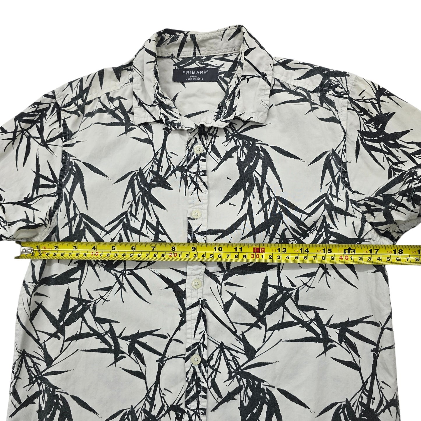 Primark Women's Cream Botanical Print Button-Up Shirt Size S Short Sleeve