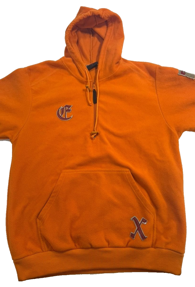 Explora Men's Orange Fleece Hoodie Quarter Zip Pullover Embroidered Patch XL