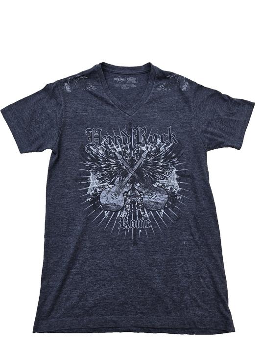 Hard Rock Cafe Unisex Gray T-Shirt – Size S, Short Sleeve, V-Neck