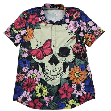 SHEIN Women's Multi-Color Skull Butterfly Floral Button-Up XL