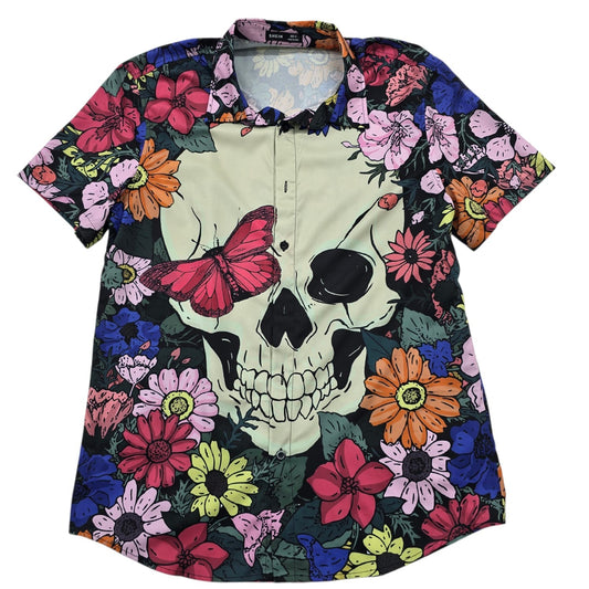 SHEIN Women's Multi-Color Skull Butterfly Floral Button-Up XL