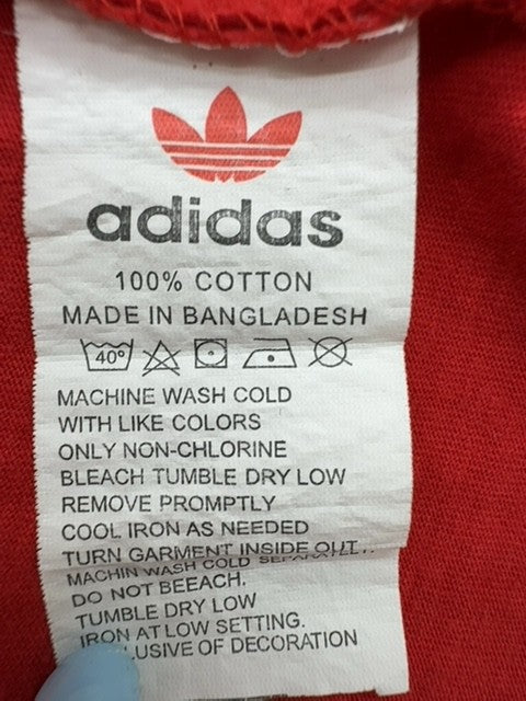 Adidas Kids L Red Sports Logo Stripe Trim Crew Neck T-Shirt Cotton
