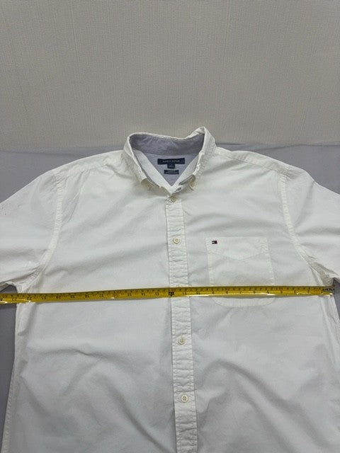 Tommy Hilfiger Men's White Short Sleeve Button-Down Shirt LG Cotton