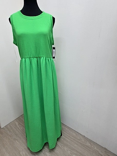 Isaac Mizrahi Green Maxi Dress Sleeveless Crew Neck Ruched Waist L