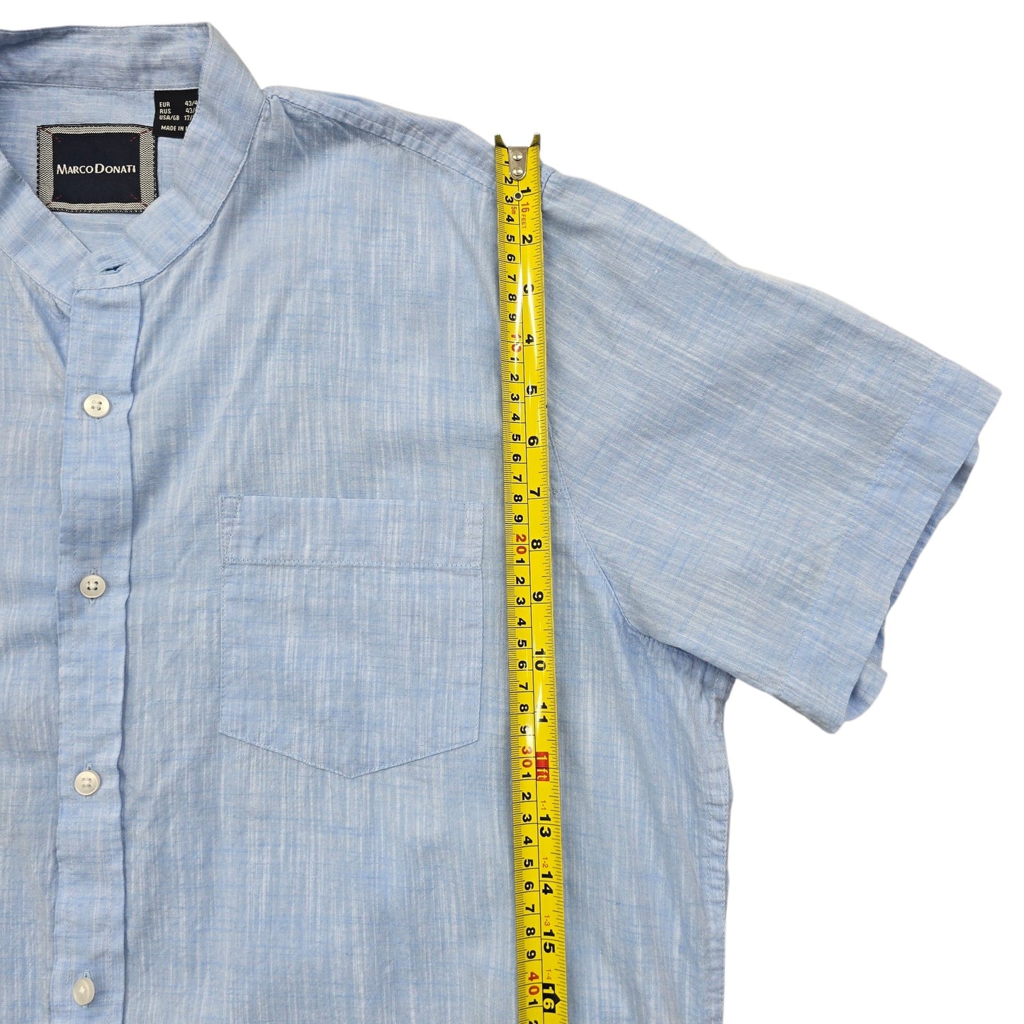 Marco Donati Men's Light Blue Short Sleeve Mandarin Collar Shirt 17/17.5
