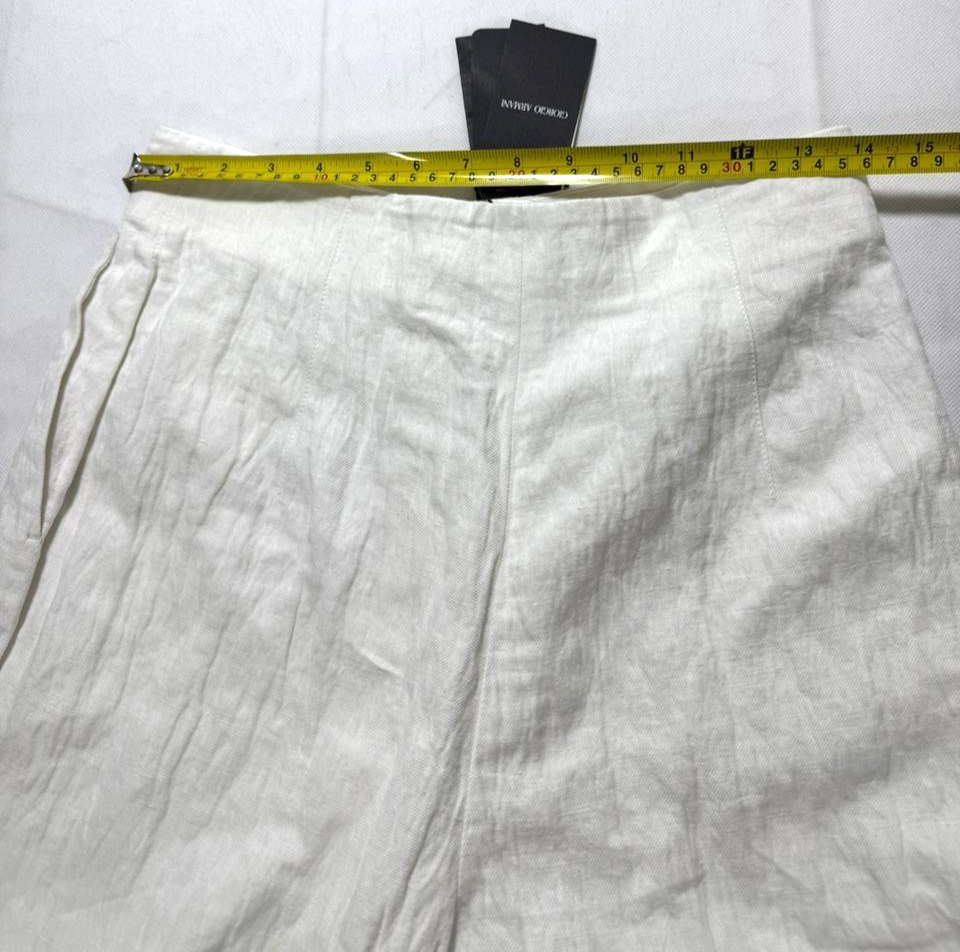 BNWT Giorgio Armani White Linen-Blend Wide-Leg Pants - Size 42