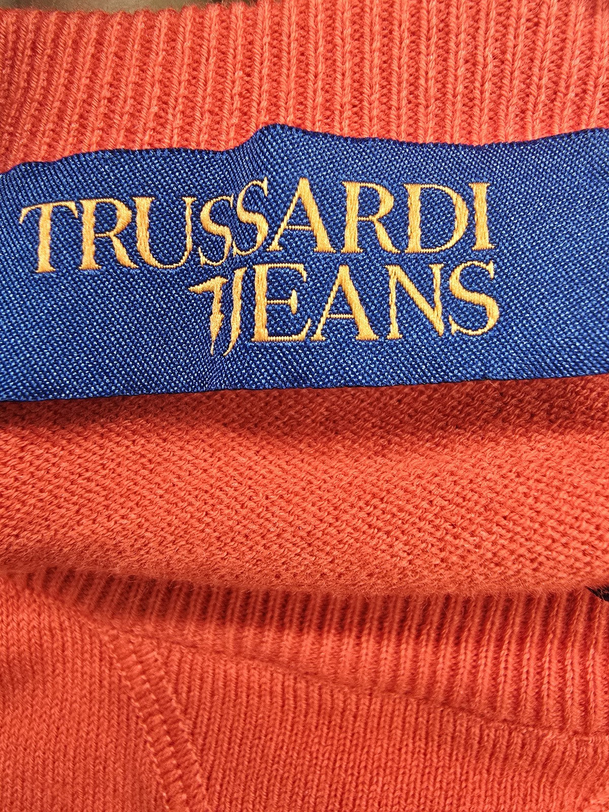Trussardi Jeans Red Cotton Crewneck Sweater TX Long Sleeve Italy